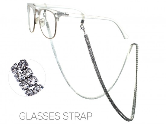 Gunmetal Clear Crystal 3mm 2 Row Eyeglass Strap Gunmetal Clear Crystal 3mm 2 Row Eyeglass Strap