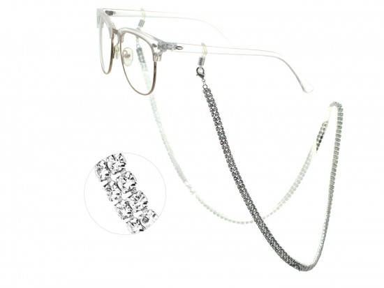 Silver Clear Crystal 3mm 2 Row Eyeglass Strap Silver Clear Crystal 3mm 2 Row Eyeglass Strap