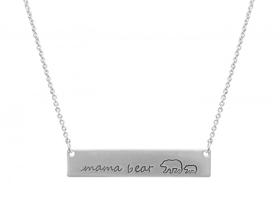 Silver Mama Bear Cub Bar Message Necklace Silver Mama Bear Cub Bar Message Necklace