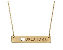 Gold Oklahoma State Map Open Cut Bar Necklace