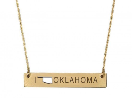 Gold Oklahoma State Map Open Cut Bar Necklace