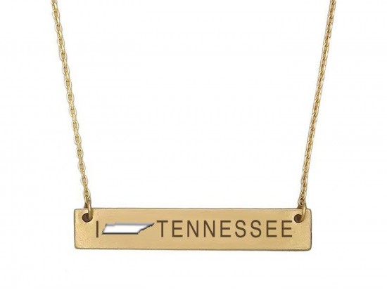 Gold Tennessee State Map Open Cut Bar Necklace
