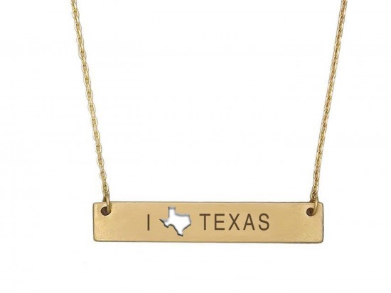 Gold Texas State Map Open Cut Bar Necklace