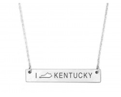 Silver Kentucky State Map Open Cut Bar Necklace