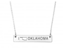 Silver Oklahoma State Map Open Cut Bar Necklace