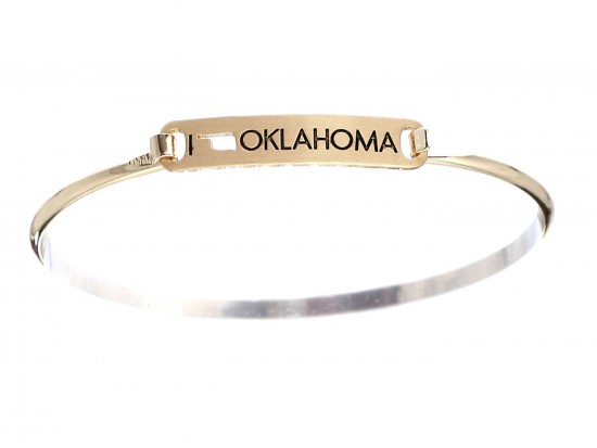 Gold I Love Oklahoma Map Open Cut Bar Bracelet