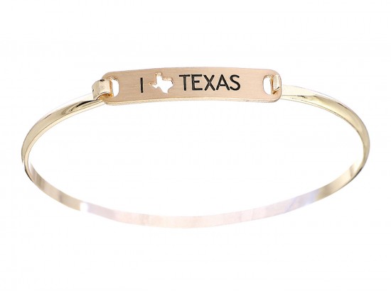 Gold I Love Texas Map Open Cut Bar Bracelet