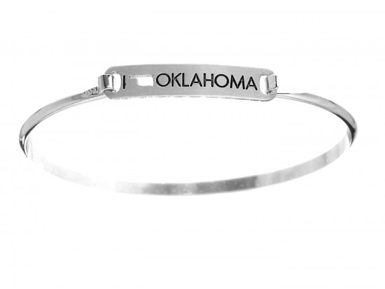 Silver I Love Oklahoma Map Open Cut Bar Bracelet