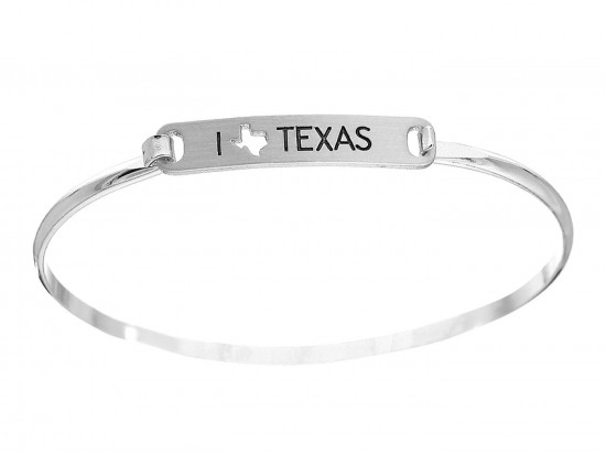 Silver I Love Texas Map Open Cut Bar Bracelet