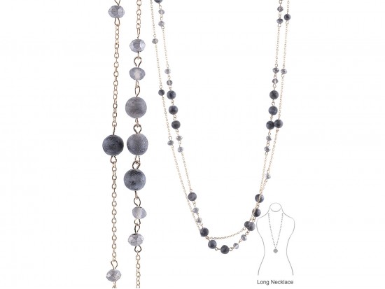Black Natural Stone Long Link Chain Necklace Black Natural Stone Long Link Chain Necklace