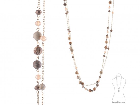 Brown Natural Stone Long Link Chain Necklace
