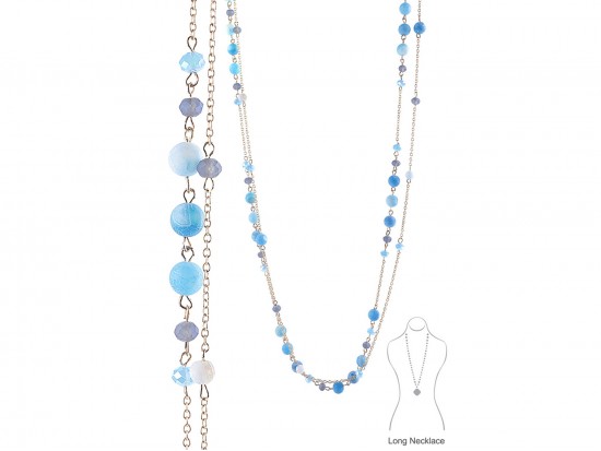 Light Blue Natural Stone Long Link Chain Necklace