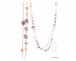 Light Peach Natural Stone Long Link Chain Necklace