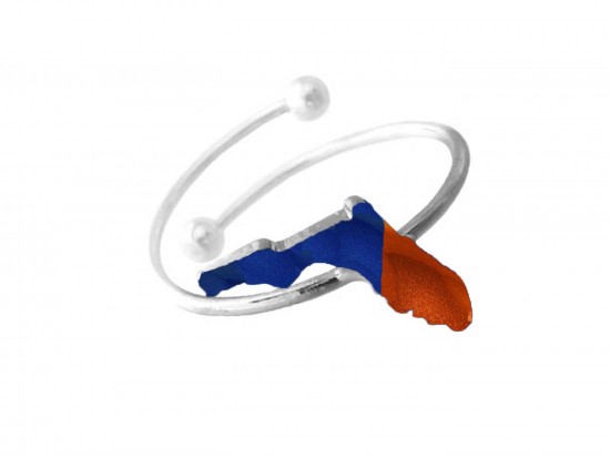 Blue Orange Silver Florida State Map Wire Ring.  