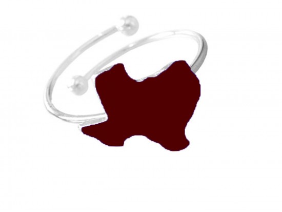 Maroon Texas State Map Silver Wire Ring