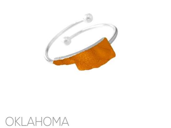 Orange Oklahoma State Map Silver Wire Ring
