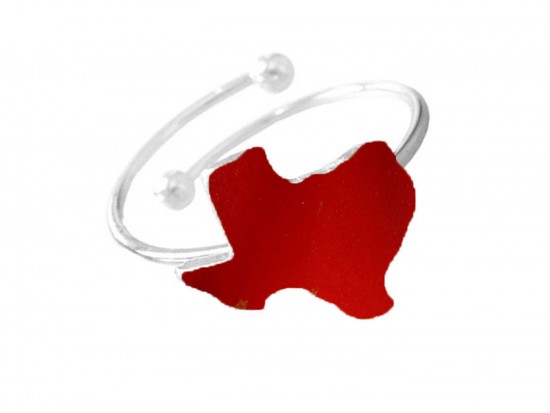 Red Texas State Map Silver Wire Ring