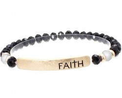 Black Crystal Faith Gold Bar Stretch Bracelet