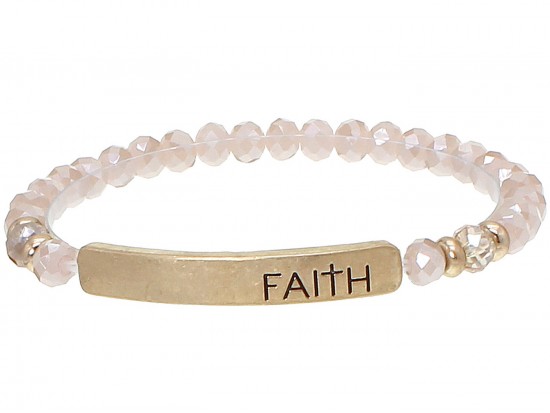 Pink Crystal Faith Gold Bar Stretch Bracelet Pink Crystal Faith Gold Bar Stretch Bracelet
