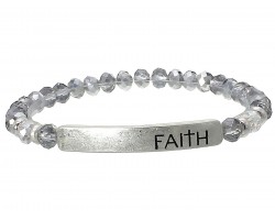 Silver Crystal Faith Gold Bar Stretch Bracelet