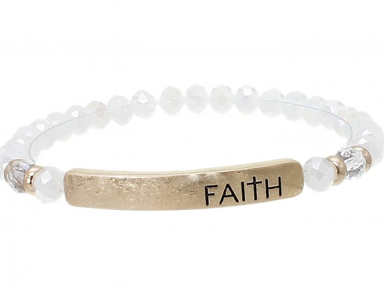 White Opal Crystal Faith Gold Bar Stretch Bracelet White Opal Crystal Faith Gold Bar Stretch Bracelet