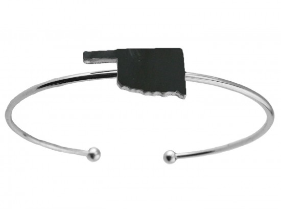 Black Oklahoma State Map Silver Wire Cuff Bracelet