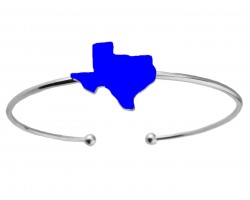 Blue Texas State Map Silver Wire Cuff Bracelet