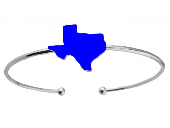 Blue Texas State Map Silver Wire Cuff Bracelet