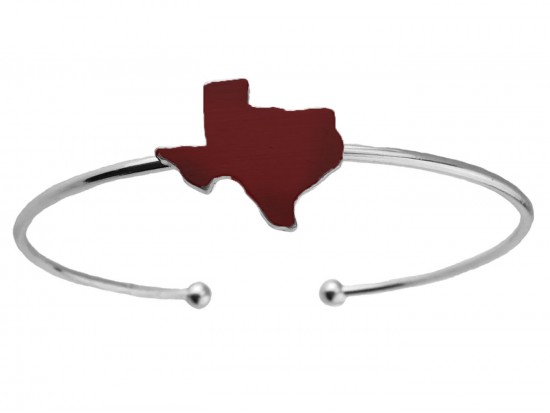 Maroon Texas State Map Silver Wire Cuff Bracelet