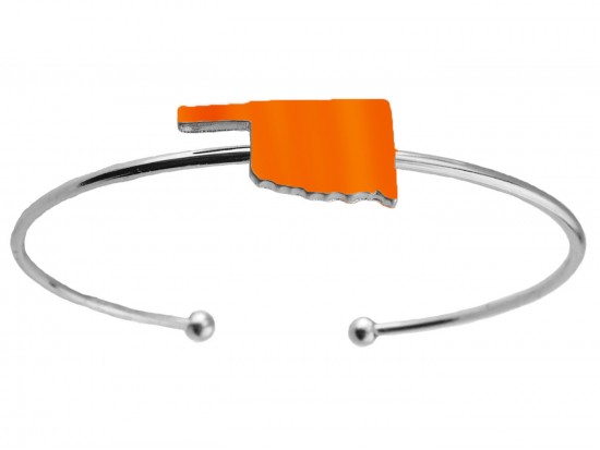 Orange Oklahoma State Map Silver Wire Cuff Bracelet