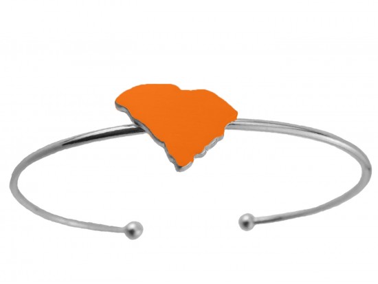 Orange South Carolina State Map Wire Silver Cuff Bracelet