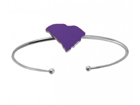 Purple South Carolina State Map Wire Silver Cuff Bracelet