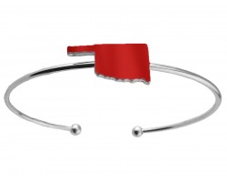 Red Oklahoma State Map Silver Wire Cuff Bracelet