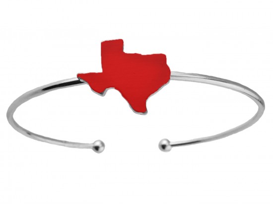 Red Texas State Map Silver Wire Cuff Bracelet