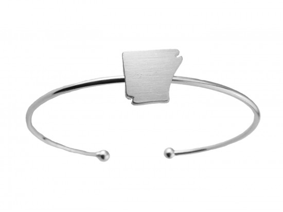 Silver Arkansas State Map Wire Cuff Bracelet