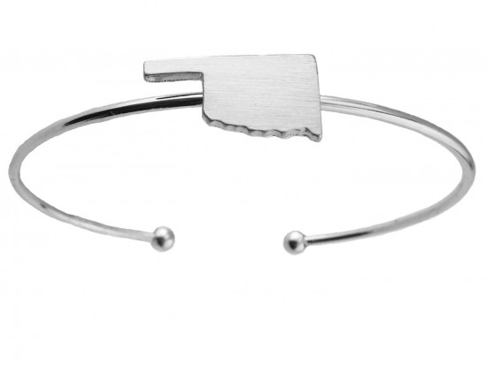 Silver Oklahoma State Map Wire Cuff Bracelet
