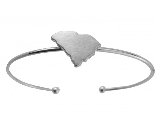 Silver South Carolina State Map Wire Cuff Bracelet.