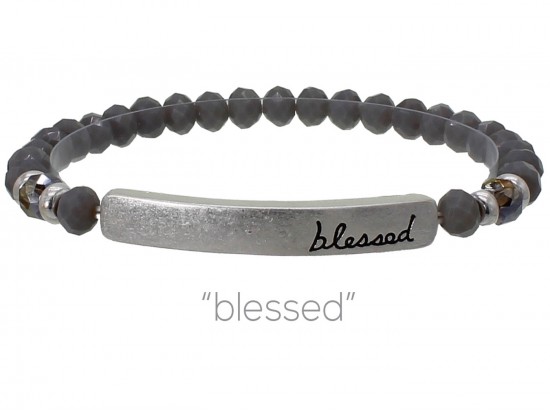 Gray Crystal Blessed Silver Bar Stretch Bracelet Gray Crystal Blessed Silver Bar Stretch Bracelet