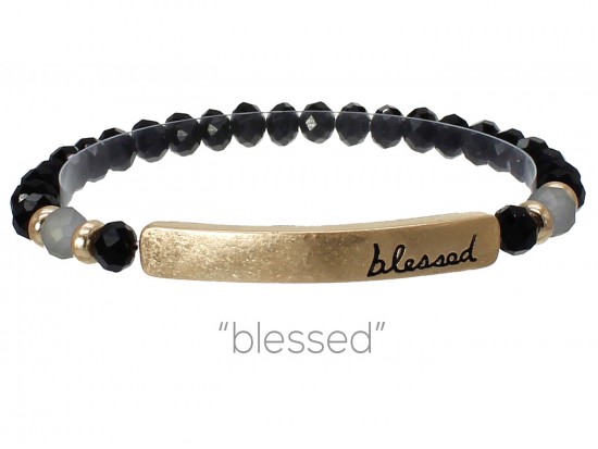 Black Crystal Blessed Gold Bar Stretch Bracelet Black Crystal Blessed Gold Bar Stretch Bracelet