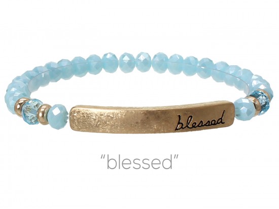 Blue Opal Crystal Blessed Gold Bar Stretch Bracelet Blue Opal Crystal Blessed Gold Bar Stretch Bracelet