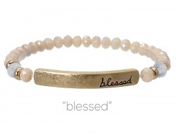 Light Peach Crystal Blessed Gold Bar Stretch Bracelet