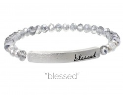 Silver Crystal Blessed Silver Bar Stretch Bracelet Silver Crystal Blessed Silver Bar Stretch Bracelet