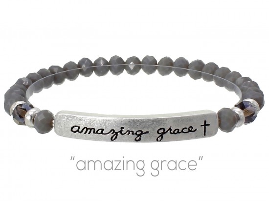 Gray Crystal Amazing Grace Silver Bar Stretch Bracelet Gray Crystal Amazing Grace Silver Bar Stretch Bracelet