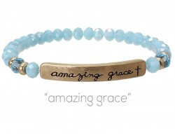 Blue Opal Crystal Amazing Grace Silver Bar Stretch Bracelet