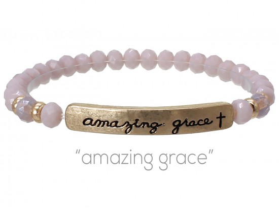 Light Purple Crystal Amazing Grace Gold Bar Stretch Bracelet