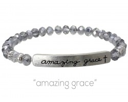 Silver Crystal Amazing Grace Silver Bar Stretch Bracelet