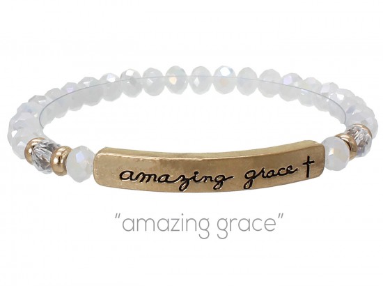 White Opal Crystal Amazing Grace Silver Bar Stretch Bracelet White Opal Crystal Amazing Grace Silver Bar Stretch Bracelet