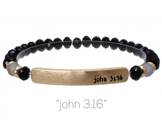 Black Crystal John 3:16 Gold Bar Stretch Bracelet Black Crystal John 3:16 Gold Bar Stretch Bracelet