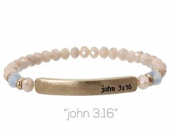 Light Peach Opal Crystal John 3:16 Gold Bar Stretch Bracelet