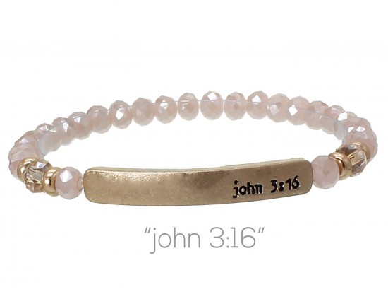 Pink Crystal John 3:16 Gold Bar Stretch Bracelet Pink Crystal John 3:16 Gold Bar Stretch Bracelet